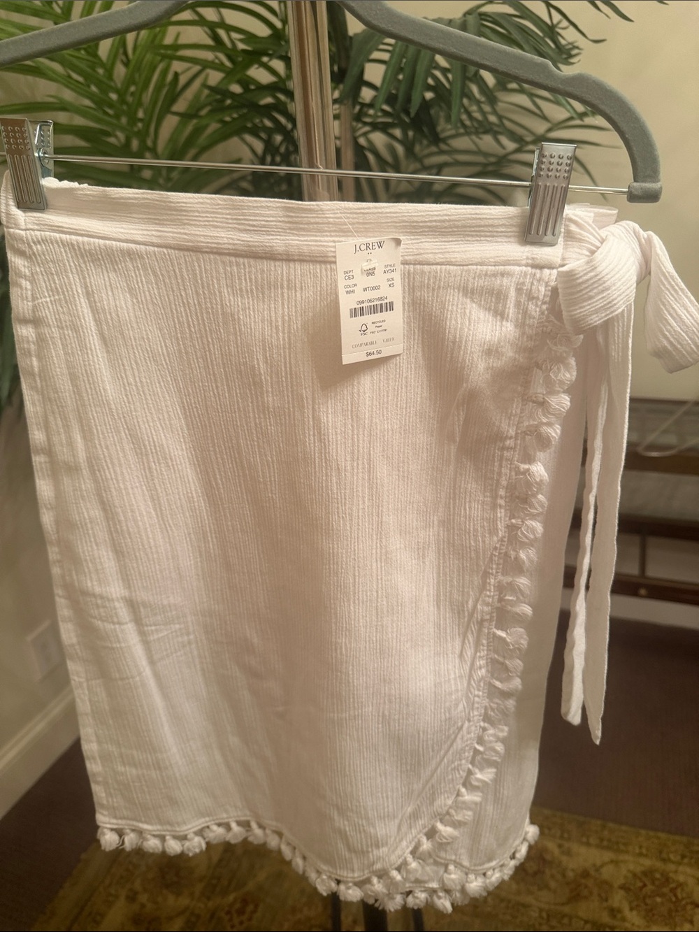 J. Crew White Pom-Trim Wrap Mini Skirt